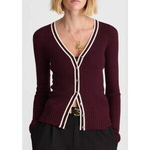 MADEWELL V-Neck Cardigan Merino-Silk Blend L Dark Pomegranate Combo NWT B39